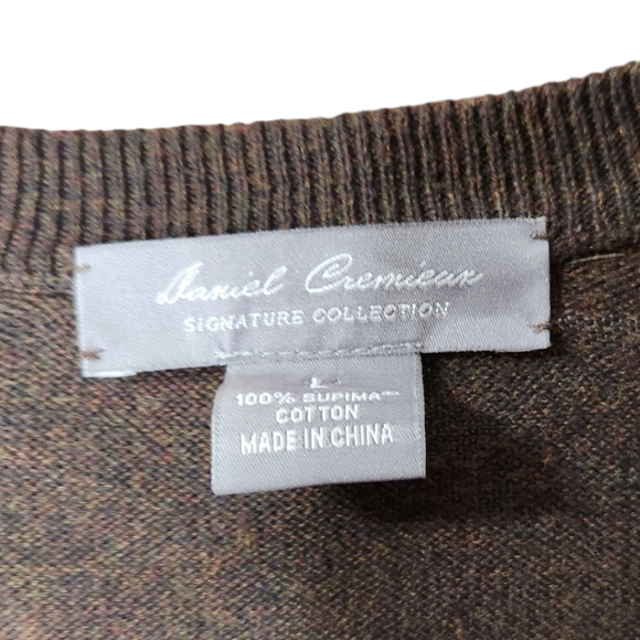 Daniel Cremieux 100% Supima Cotton Brown V Neck Sweater Knit Size Large Men EUC - Picture 2 of 8